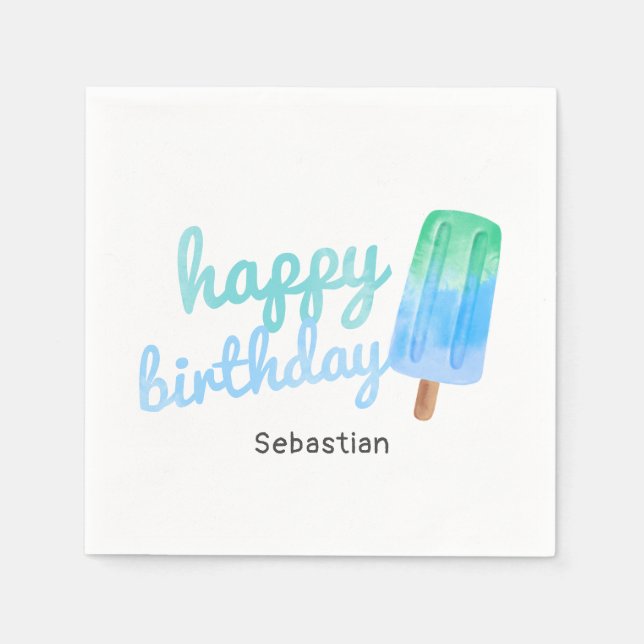 Personalised Popsicle Boy Birthday Napkin (Front)