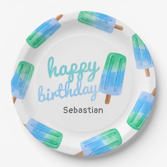 Personalised Popsicle Boy Birthday Paper Plate (Front)