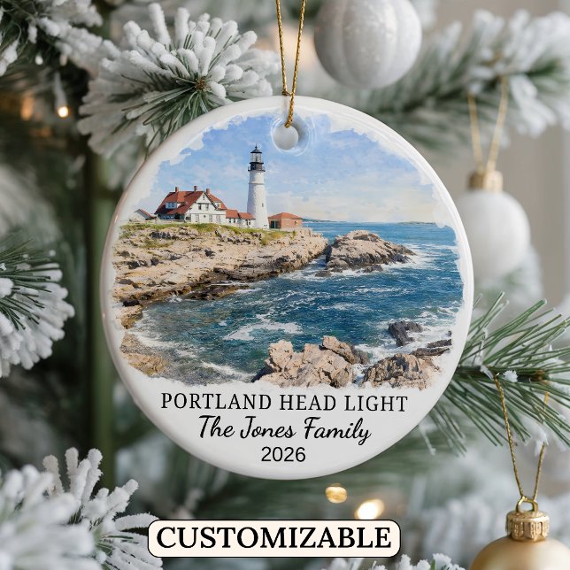 Personalised Portland Head Lighthouse, Maine Ceramic Tree Decoration (Creator Uploaded)