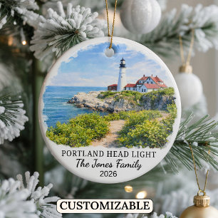 Personalised Portland Head Lighthouse, Maine Ceramic Tree Decoration
