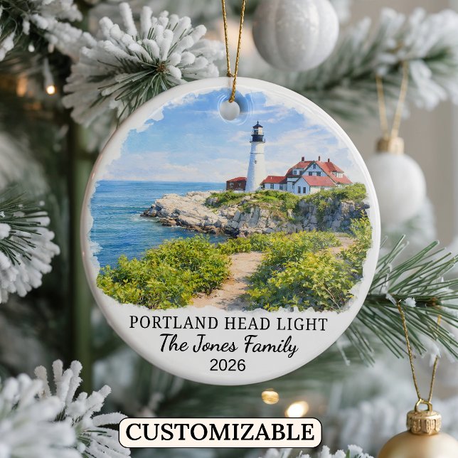 Personalised Portland Head Lighthouse, Maine Ceramic Tree Decoration (Creator Uploaded)
