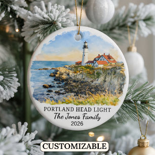 Personalised Portland Head Lighthouse, Maine Ceramic Tree Decoration