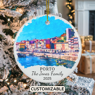 Personalised Porto Ornament, Portugal Gift Ceramic Tree Decoration