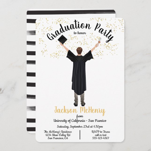 Personalised Portrait Male Graduation invitations (Front/Back)