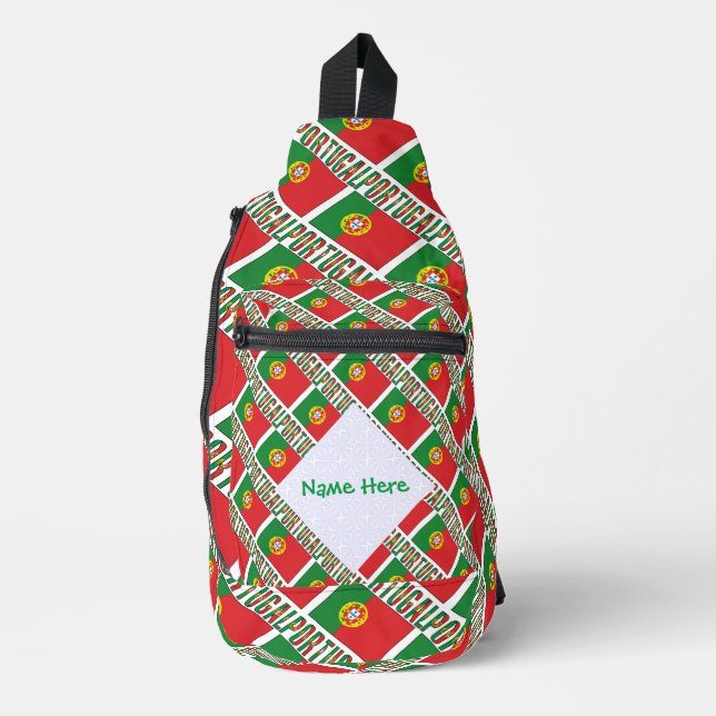 Personalised Portugal Flag Tiled  Sling Bag (Front)