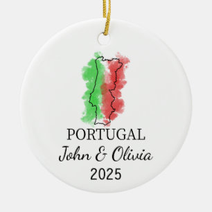 Personalised Portugal Ornament, Portugal Flag Gift Ceramic Tree Decoration