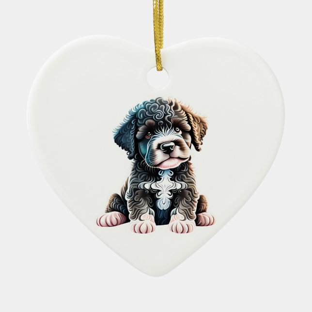 Personalised Portuguese Water Dog Puppy Ceramic Tree Decoration (Front)