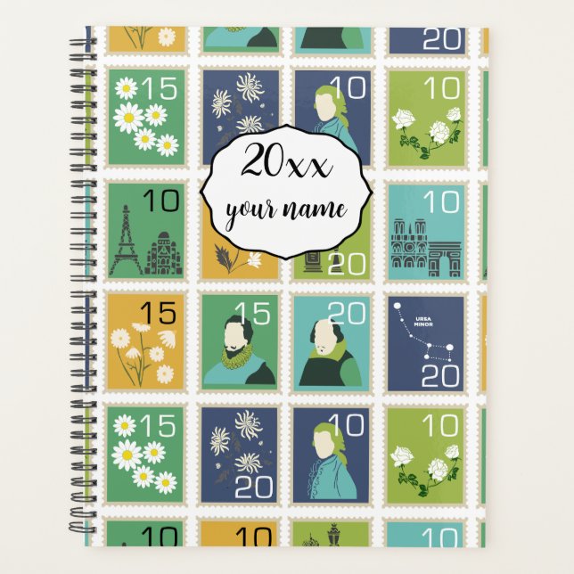 Personalised Postage Stamps Planner Notebook (Front)