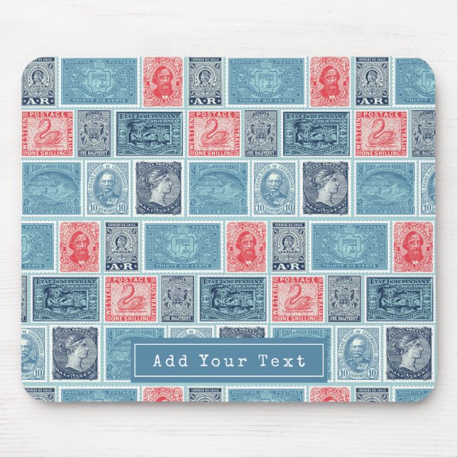 Personalised Postal Stamps Blue Vintage Pattern Mouse Pad (Front)