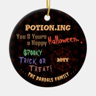 Personalised Potion Colourful Halloween Spiderweb Ceramic Tree Decoration