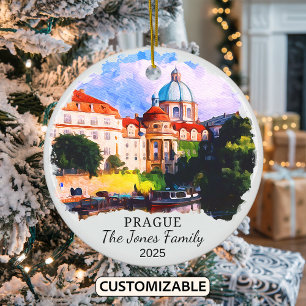Personalised Prague Ornament, Czech Republic Ceramic Tree Decoration