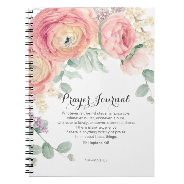 Personalised Prayer Journal Blush Peach Flowers (Front)