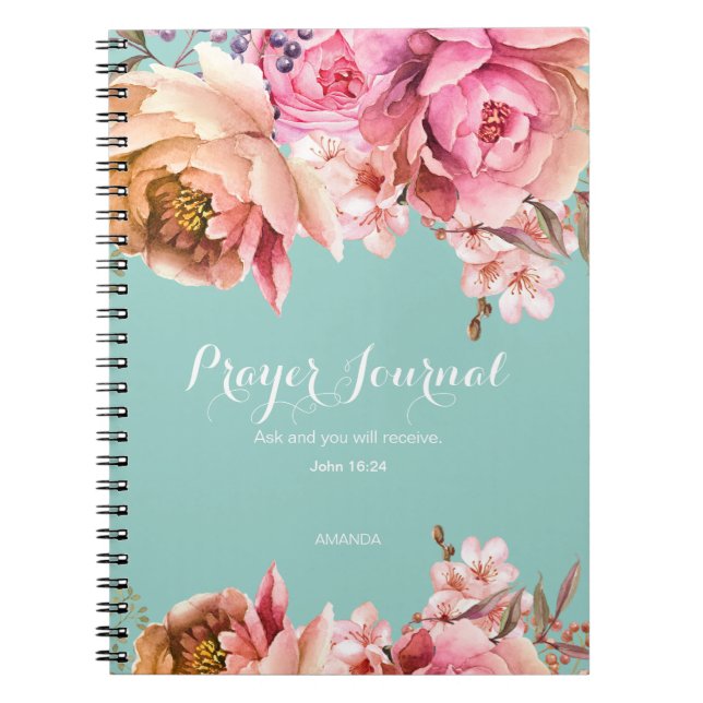 Personalised Prayer Journal Blush Pink Flowers (Front)