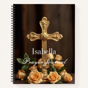 Personalised Prayer Journal Gold Cross & Roses