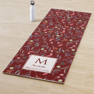 Personalised PRECIOUS2GOD Deep Red Floral Monogram Yoga Mat