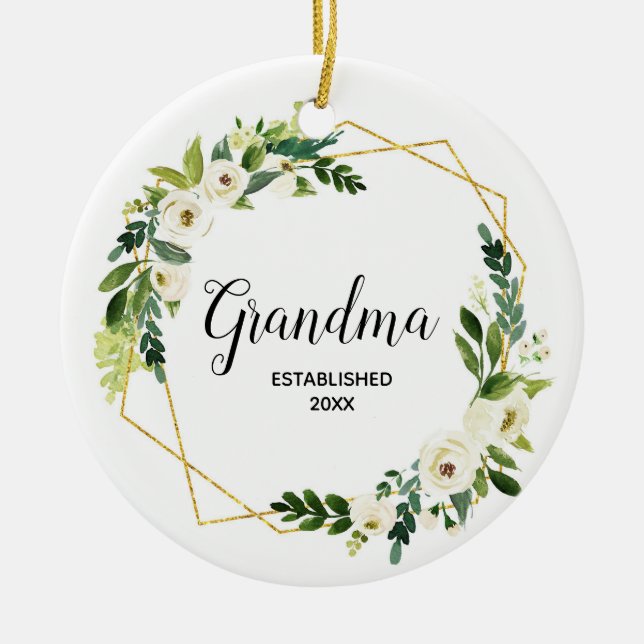 Personalised Pregnancy Announcement Floral Ceramic Tree Decoration (Front)