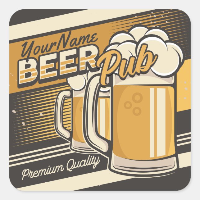 Personalised Premium Cold Beer Mug Pub Bar  Square Sticker (Front)