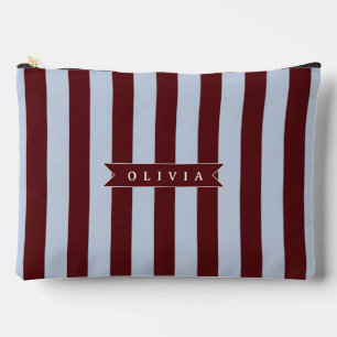 Personalised Preppy Brown Blue Cabana Stripe Accessory Pouch
