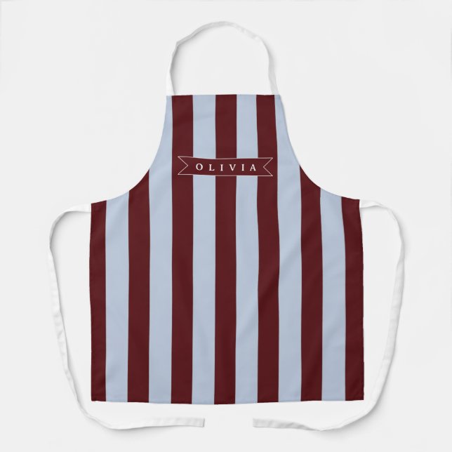 Personalised Preppy Brown Blue Cabana Stripe Apron (Front)