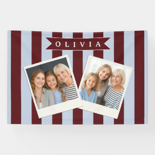 Personalised Preppy Brown Blue Cabana Stripe Banner