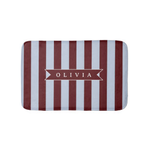 Personalised Preppy Brown Blue Cabana Stripe Bath Mat