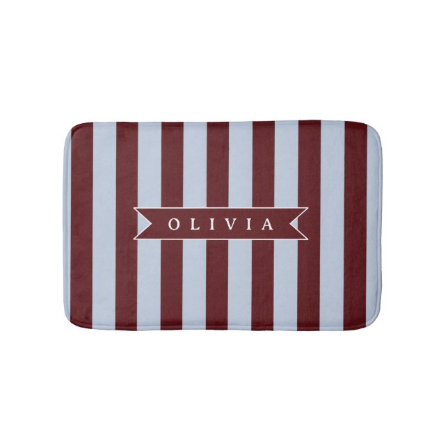 Personalised Preppy Brown Blue Cabana Stripe Bath Mat (Front)