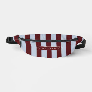 Personalised Preppy Brown Blue Cabana Stripe Bum Bags