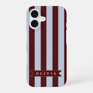 Personalised Preppy Brown Blue Cabana Stripe iPhone 16 Case