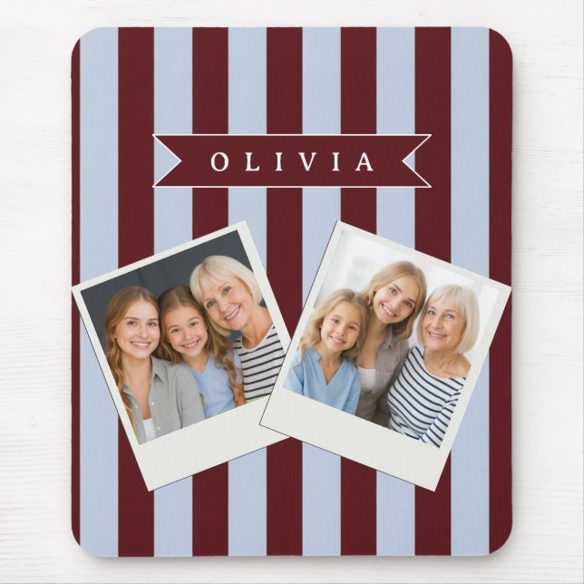 Personalised Preppy Brown Blue Cabana Stripe Mouse Pad (Front)