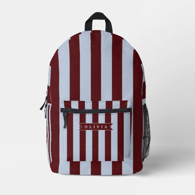 Personalised Preppy Brown Blue Cabana Stripe Printed Backpack (Front)