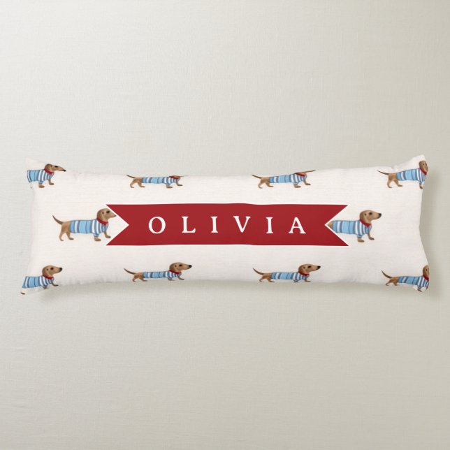 Personalised Preppy Cute Dachshund Dog Pattern Body Cushion (Front)