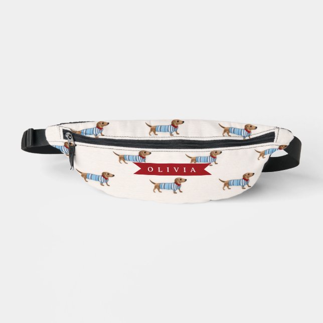 Personalised Preppy Cute Dachshund Dog Pattern Bum Bags (Front)