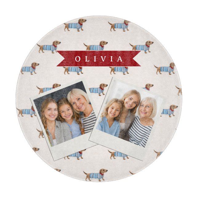 Personalised Preppy Cute Dachshund Dog Pattern Cutting Board (Front)