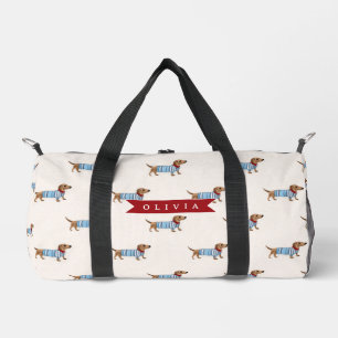 Personalised Preppy Cute Dachshund Dog Pattern Duffle Bag