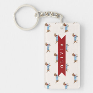 Personalised Preppy Cute Dachshund Dog Pattern Key Ring