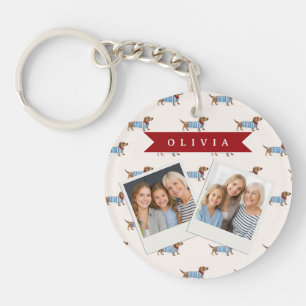 Personalised Preppy Cute Dachshund Dog Pattern Key Ring