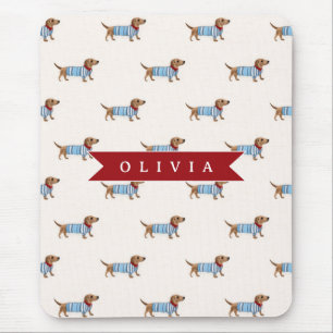 Personalised Preppy Cute Dachshund Dog Pattern Mouse Pad