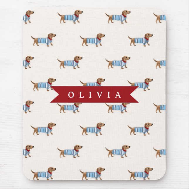 Personalised Preppy Cute Dachshund Dog Pattern Mouse Pad (Front)