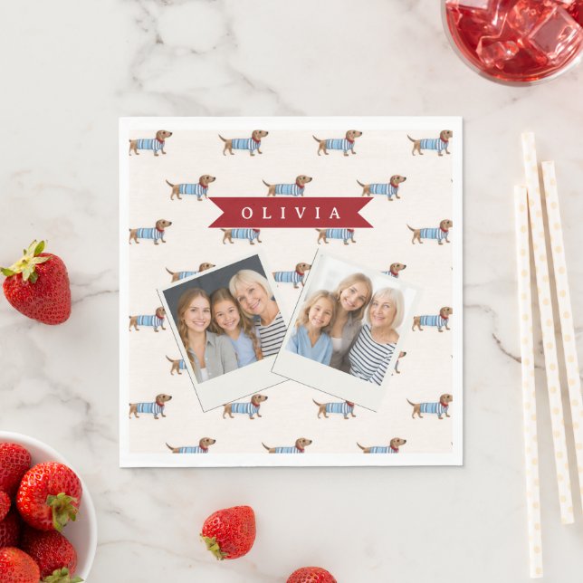 Personalised Preppy Cute Dachshund Dog Pattern Napkin (Insitu)