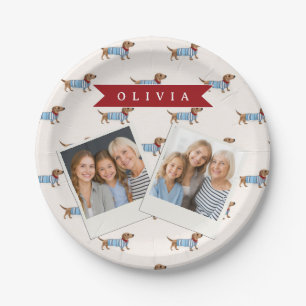 Personalised Preppy Cute Dachshund Dog Pattern Paper Plate