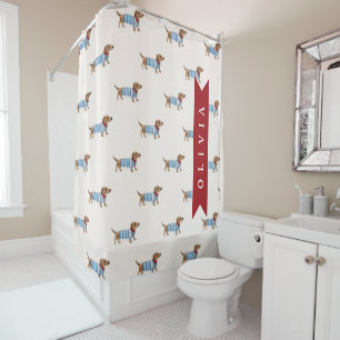 Personalised Preppy Cute Dachshund Dog Pattern Shower Curtain