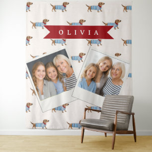 Personalised Preppy Cute Dachshund Dog Pattern Tapestry