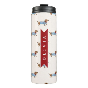 Personalised Preppy Cute Dachshund Dog Pattern Thermal Tumbler