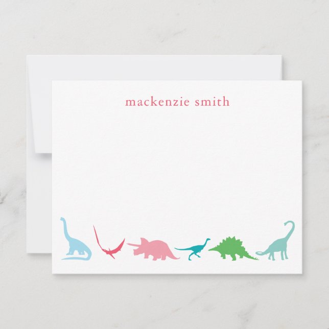 Personalised Preppy Dinosaur Thank You Stationery Card (Front)