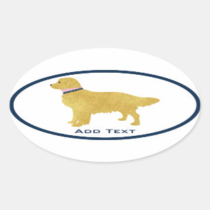 Personalised Preppy Golden Retriever Oval Sticker