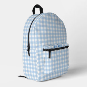 Personalised preppy grandmillennial blue gingham printed backpack