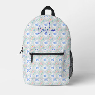 Personalised preppy grandmillennial floral bows printed backpack