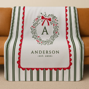Personalised Preppy Holiday Wreath Monogram & Name Sherpa Blanket
