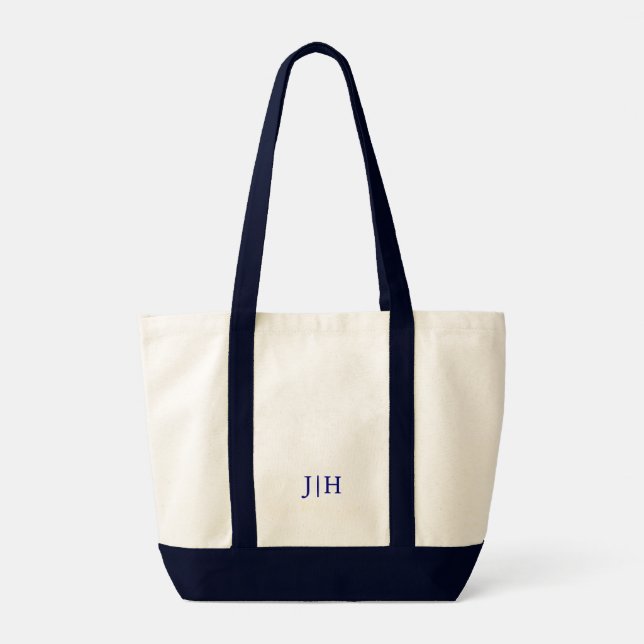 Personalised Preppy Navy Monogram Tote Bag (Back)