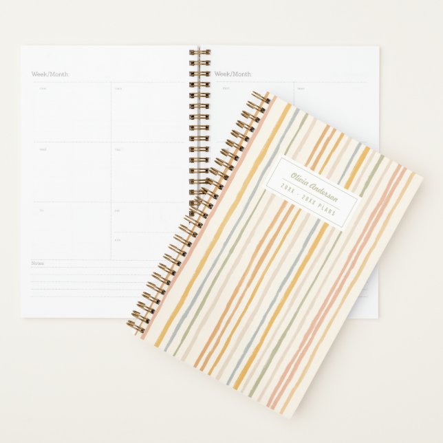 Personalised Preppy Stripe Illustrated Pastel 2027 Planner (Display)